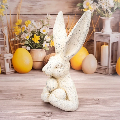 Intesi figurka wielkanocna zając z jajkami 45 cm biała dekoracja na komodę do salonu