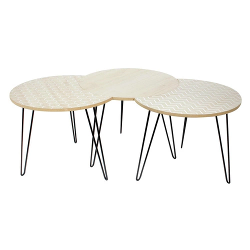 Zestaw 3 okrągłych stolików kawowych Intesi skandynawskich drewnianych do salonu 45x45 cm