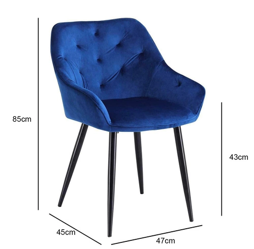 Krzesło tapicerowane welurowe Marion granatowe z podłokietnikami do jadalni i salonu Intesi