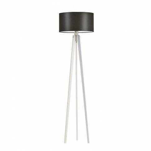 Lampa stojąca do salonu Miami trójnóg glamour drewniana z brązowym abażurem Lysne 148 cm