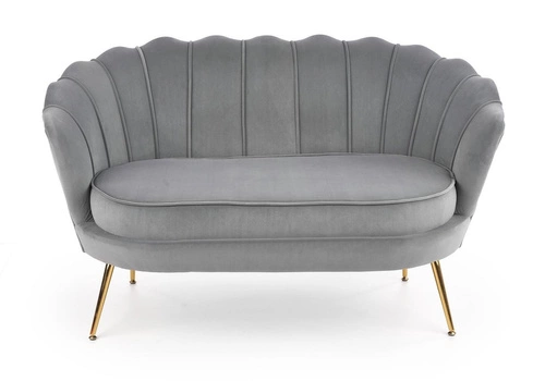 Sofa dwuosobowa welurowa Florencja popielata glamour do salonu na złotych nogach Intesi
