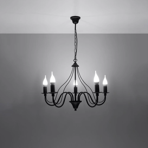 Żyrandol do salonu czarny Minerwa 5-punktowy nowoczesny metalowy Sollux Lighting