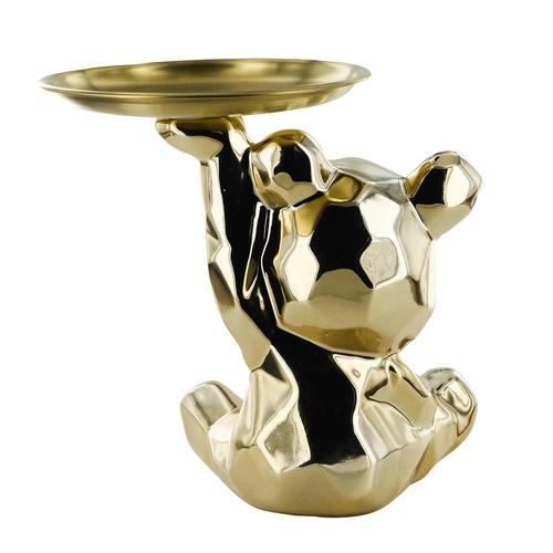 Figurka dekoracyjna Miś origami ze złotą tacą ceramiczna Intesi do salonu lub na prezent