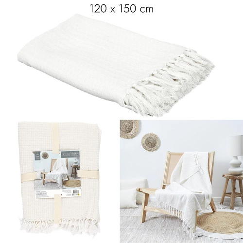 Koc bawełniany Waffle Intesi biały 130x160 cm ciepły pled na łóżko i kanapę