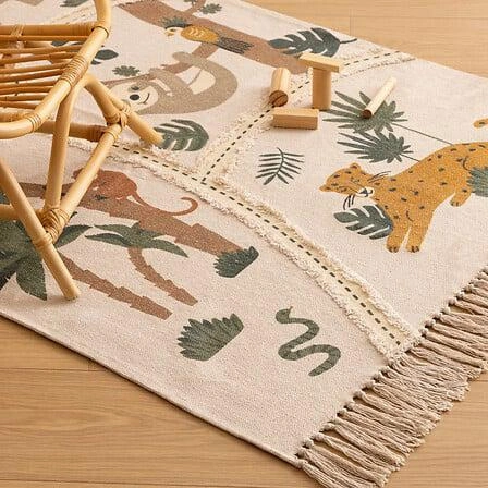 Dywan boho do pokoju dziecka Dżungla 100x150 cm bawełniany beżowy