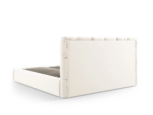 Łóżko tapicerowane Bellis 180x200 beżowe welurowe z pojemnikiem do sypialni glamour