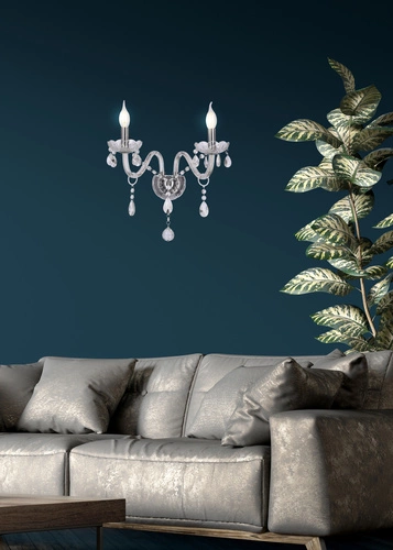 Kinkiet ścienny Cristallo nowoczesny szklano-metalowy chrom do salonu i sypialni 2xE14