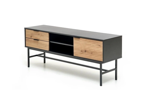 Szafka RTV Nihala 150 cm loftowa drewniana czarna dąb artisan z szufladami do salonu