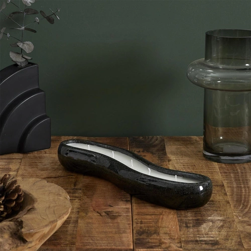 Świeca dekoracyjna prostokątna Intesi czarna z porcelany do salonu 30 cm