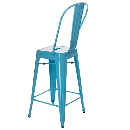 Hoker Paris Back 66 cm niebieski metalowy z oparciem do wyspy kuchennej industrialny D2.DESIGN