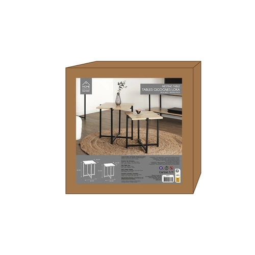 Zestaw 2 kwadratowych stolików kawowych Loka nowoczesny loftowy do salonu naturalny czarny