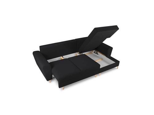 Narożnik z funkcją spania Moghan Black Boucle Prawostronna kolor nóg naturalny