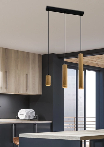 Lampa wisząca Tubo czarny 3x25W GU10  klosz mix drewniany