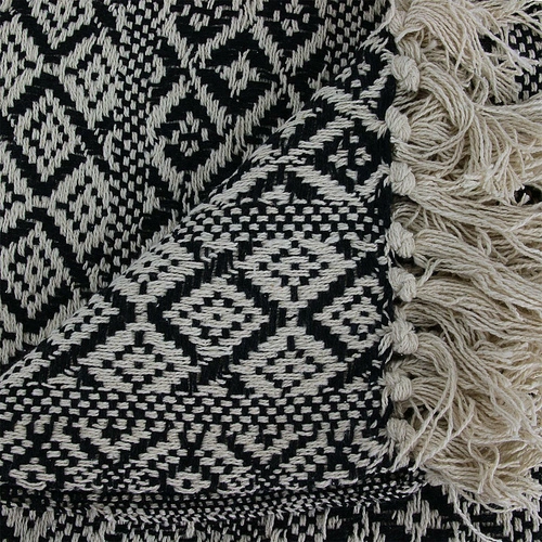 Narzuta bawełniana etniczna czarno-biała z frędzlami 120x150cm Intesi na łóżko