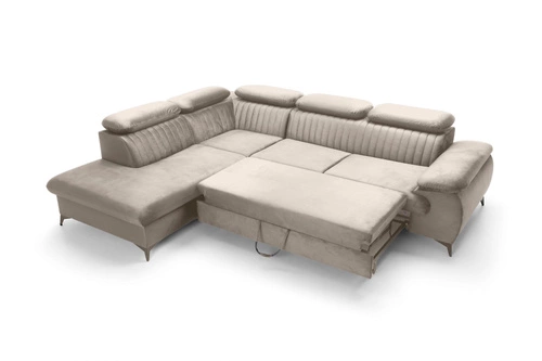 Narożnik z funkcją spania Lund L lewy beżowy nowoczesny do salonu z pojemnikiem