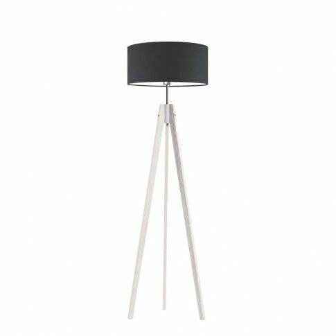 Lampa stojąca do salonu HAITI grafitowy abażur biała drewniana glamour Lysne 138 cm