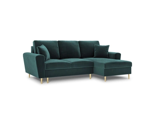 Narożnik z funkcją spania Moghan Petrol Velvet Prawostronna kolor nóg złoty