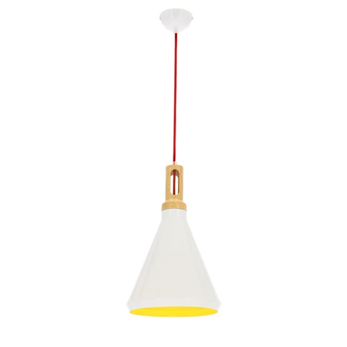 Lampa wisząca metalowa Robinson biała z żółtym wnętrzem do salonu i sypialni 26 cm