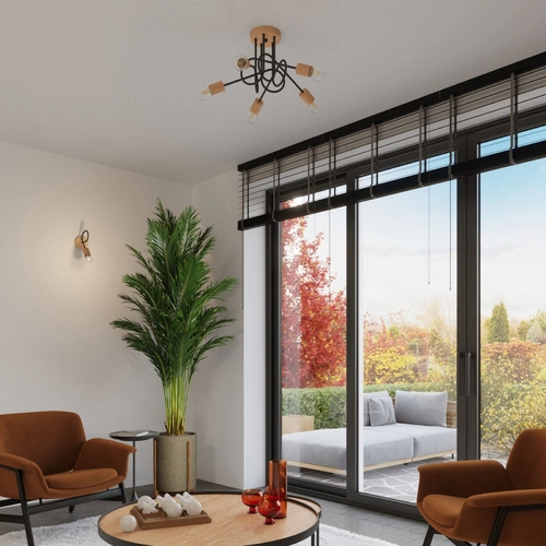 Żyrandol EMBER 5 czarny drewniany nowoczesny do salonu i jadalni SOLLUX LIGHTING