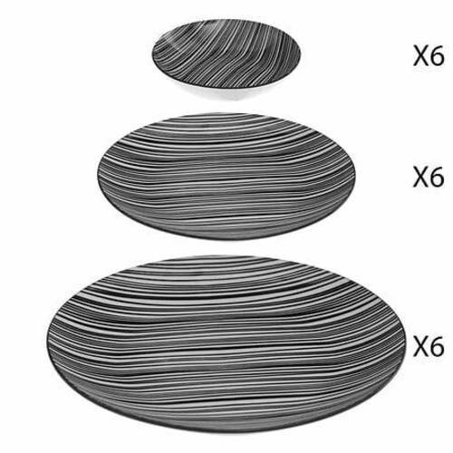 Porcelanowy serwis obiadowy Bohema 18 elementów czarny okrągły do jadalni zmywarka mikrofalówka