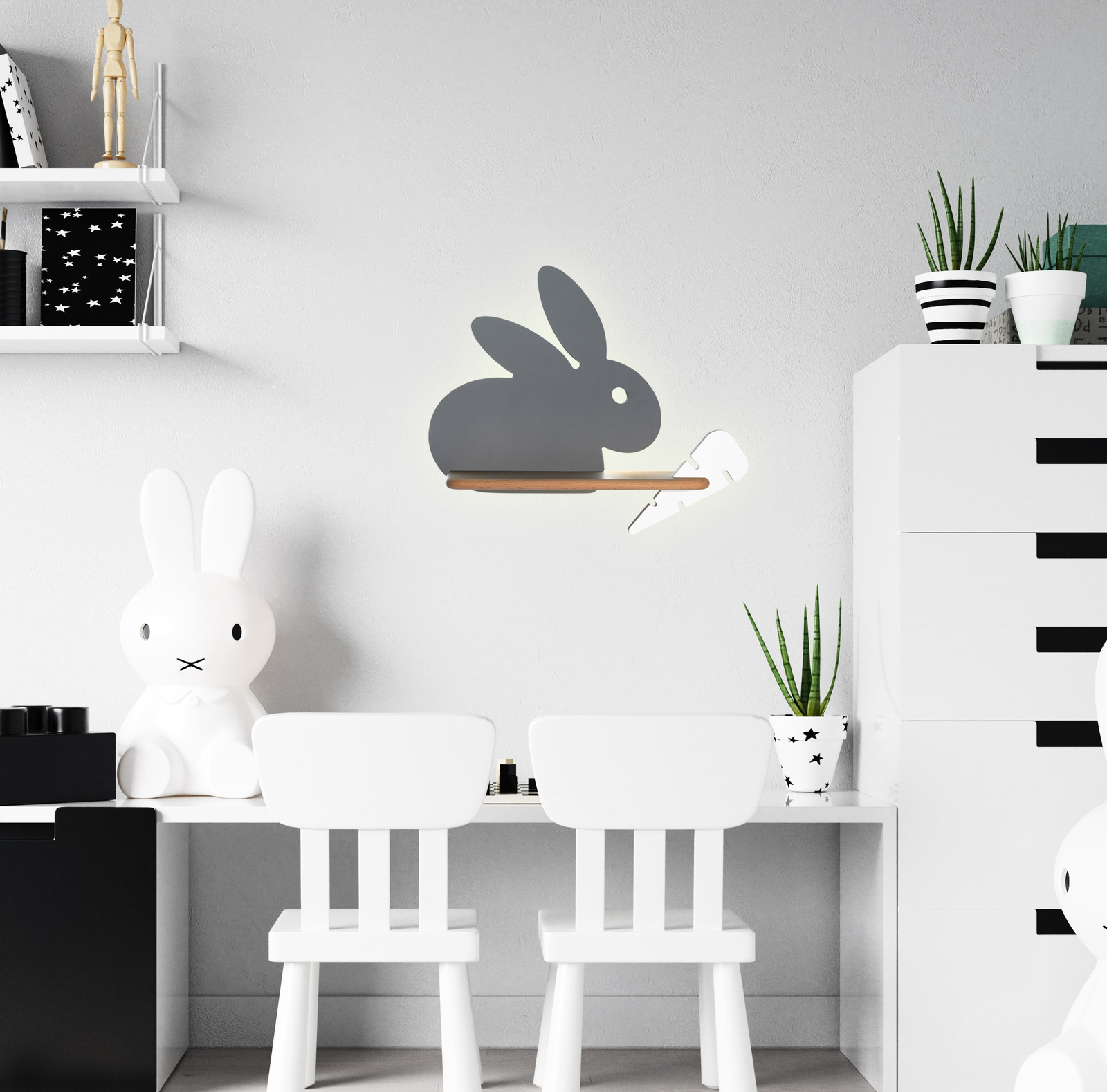 Kinkiet Rabbit lampa 4W LED 4000K iq kids z przewodem szary+biał