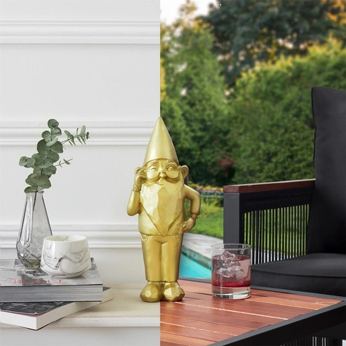 Figurka dekoracyjna Gnom Star złota 33 cm nowoczesna do ogrodu i salonu na prezent