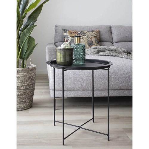 Intesi okrągły stolik kawowy metalowy czarny 47cm nowoczesny loftowy do salonu pomocniczy