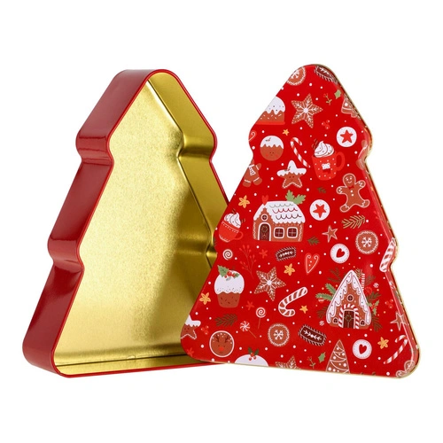 Intesi świąteczne pudełko dekoracyjne metalowe choinka czerwone do salonu 19 cm