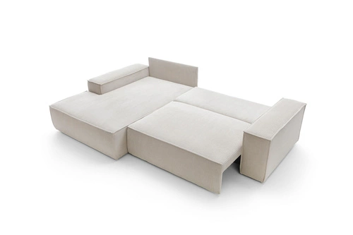 Narożnik sztruksowy z funkcją spania Molde M prawy zielony z pojemnikiem do salonu Intesi