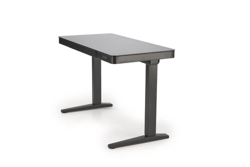 Biurko nowoczesne z regulacją wysokości Alembe Intesi czarne szklane do pracy z portem USB