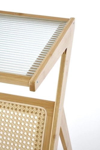 Stolik kawowy Balli boho z rattanu i szkła prostokątny naturalny do salonu Intesi