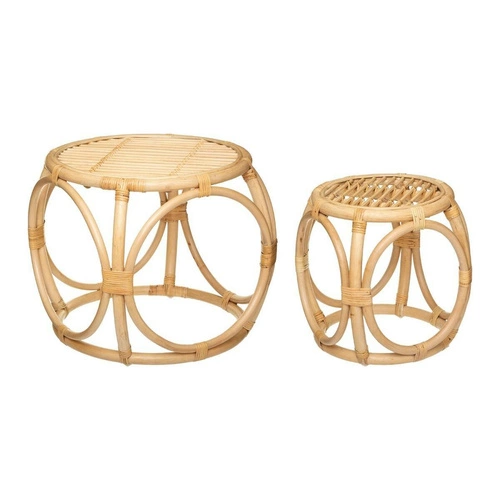 Zestaw 2 okrągłych stolików kawowych Aoni rattan boho naturalny do salonu Atmosphera