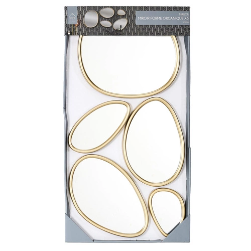 Zestaw 5 owalnych luster dekoracyjnych Organic Shape w złotej ramie do salonu Intesi