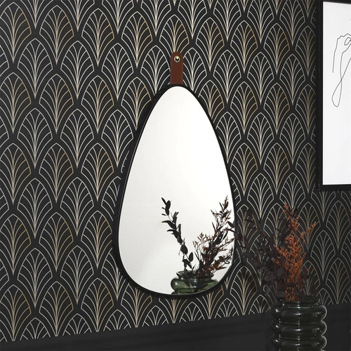 Lustro nieregularne Chigago czarne z uchwytem do przedpokoju lub sypialni na ścianę