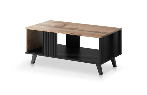 Stolik kawowy prostokątny Adre dąb wotan czarny z półką nowoczesny loft do salonu 92x50 cm