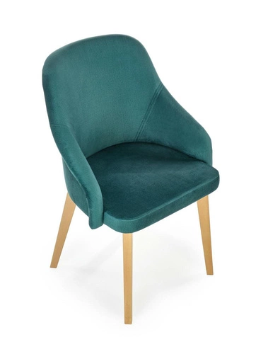 Krzesło tapicerowane welurowe Alain zielone z podłokietnikami do jadalni na drewnianych nogach