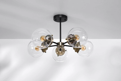 Lampa sufitowa Lens czarny+patynowy  5x40W E14 klosz bezbarwny