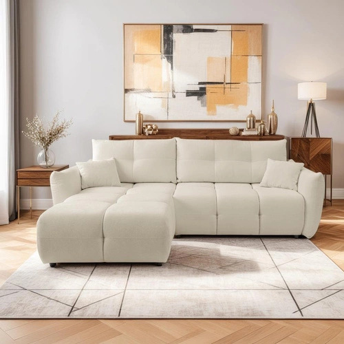 Narożnik z funkcją spania lewy beżowy Bode do salonu z pojemnikiem nowoczesny Intesi