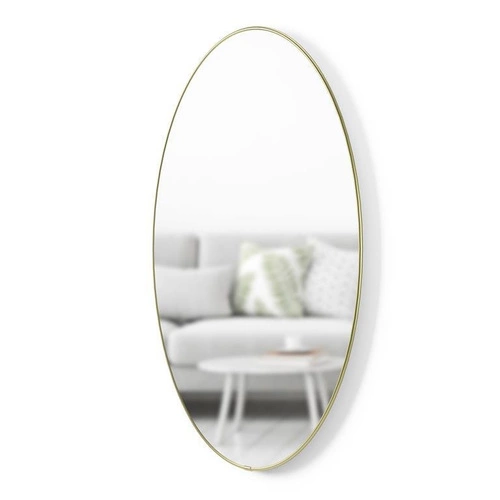 Lustro owalne Hubba złote wiszące do przedpokoju i łazienki nowoczesne Umbra 92x62 cm