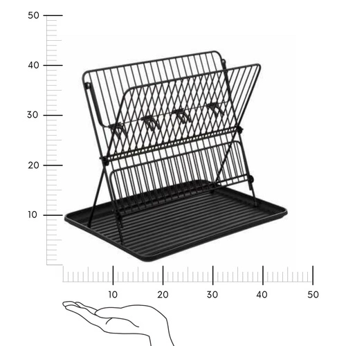 Ociekacz do naczyń Erica składany dwupoziomowy czarny metalowy z tacą na blat Atmosphera