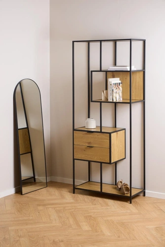 Regał na książki Seaford II loftowy z szufladami dąb czarny 77 cm