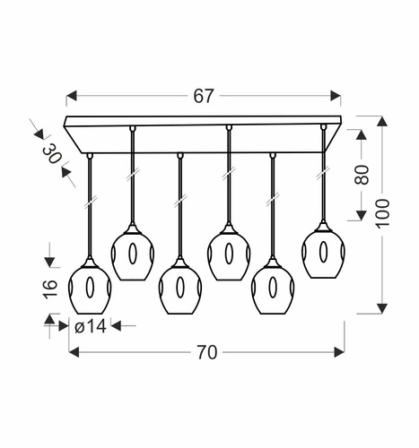 Lampa wisząca Aspa nowoczesna szklana 6-punktowa do salonu i jadalni regulowana