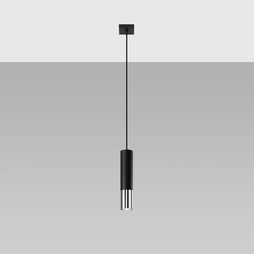 Lampa wisząca Loopez czarna chrom nowoczesna tuba do kuchni salonu lub nad wyspę