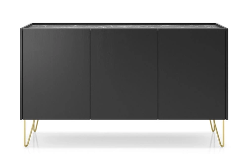 Komoda Marbren czarna glamour z wysokimi złotymi nogami 144 cm do salonu Intesi