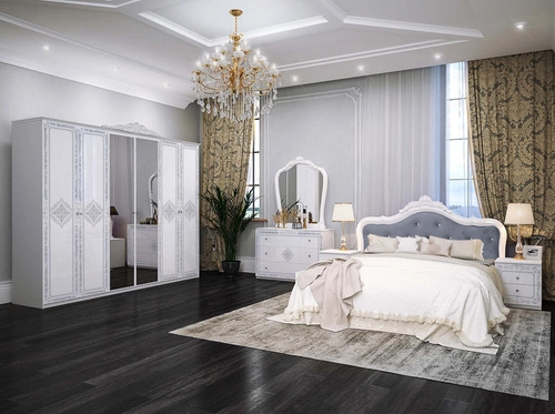 Łóżko tapicerowane Diamante 160x200 białe glamour z wysokim pikowanym oparciem do sypialni