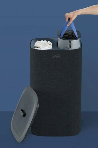 Joseph Joseph Tota nowoczesny kosz na pranie 60l dwukomorowy z pokrywą do łazienki czarny