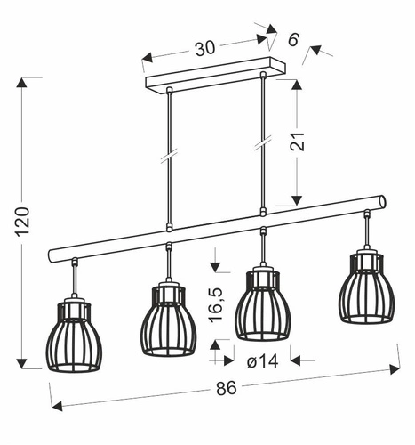 Lampa wisząca Bernita czarna loftowa 4-punktowa do salonu, kuchni lub nad stół