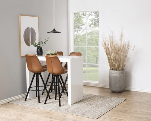 Hoker Dima Brandy z oparciem do kuchni i wyspy, tapicerowany skórą ekologiczną na drewnianych nogach