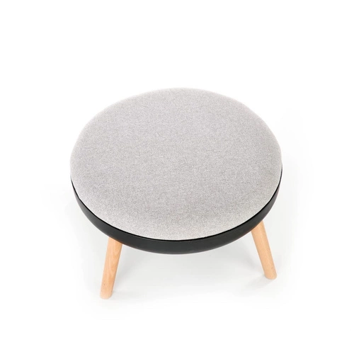 Podnóżek tapicerowany okrągły Redo Intesi szary skandynawski do fotela i salonu drewno