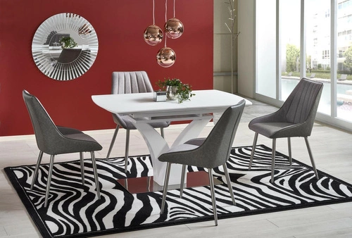 Stół rozkładany glamour Vezyr biały mat 140-180 cm do jadalni szklany blat Intesi